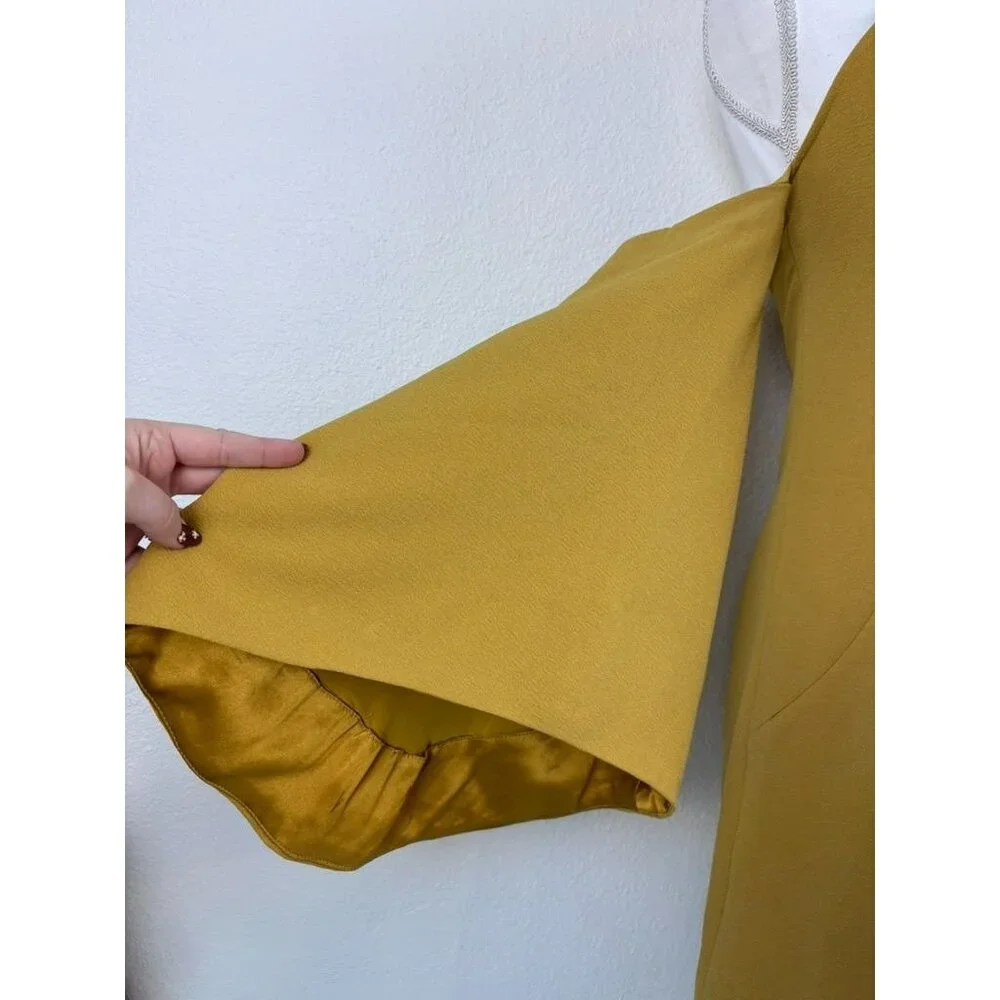 C/MEO Collective women's XS mustard halter flare sleeve cold shoulder mini dress